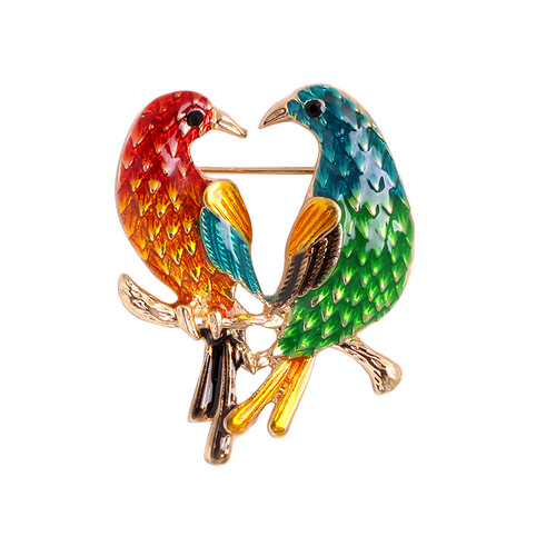 European and American cross-border bird rhinestone oil-drip diamond brooch suit jacket coat collar pin animal cartoon one-word pin