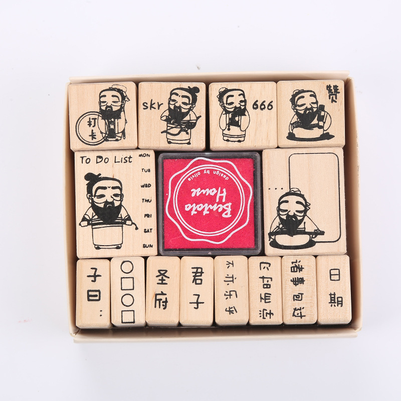 Sello de diario de madera traje de madera sello de juguete de goma de dibujos animados sello de madera ventas directas de fábrica