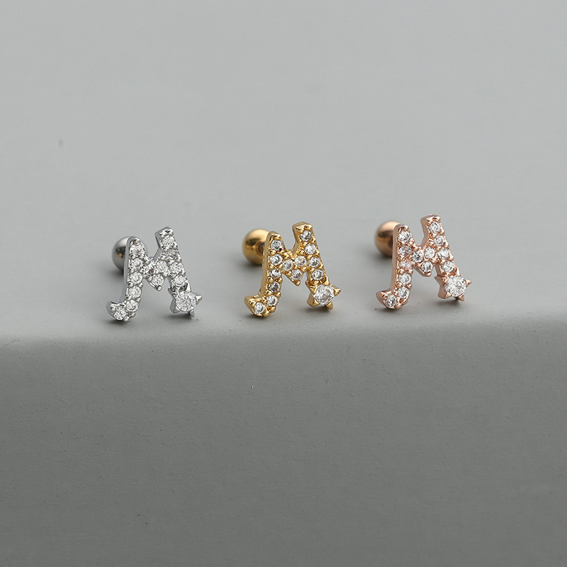 Fashion Letter Copper Ear Studs Inlay Zircon Copper Earrings 1 Piece