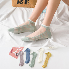 2023 Japanese Women's Spring and Summer Thin Glass Crystal Sheer Boat Socks for Women