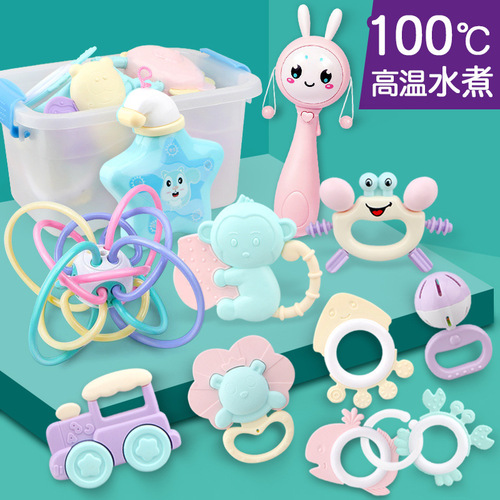 Water-Boilable Baby Toy Rattles for 0-1 Year Olds, Newborn Infant Hand Rattles Teether Wave Drum Educational Toy