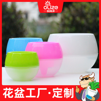 欧林泽厂家爆款花盆偷懒彩色储水多肉塑料多规格懒人花盆球形石丸