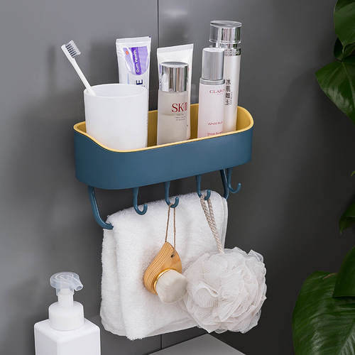 F049 double-layer towel rack multi-functional drain rack two-color traceless removable rack with hook