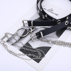 Korean-style new fashion casual belt for women: chic eyelet-decorated chain waistband, trendy Korean-style punk-inspired leather belt for girls.