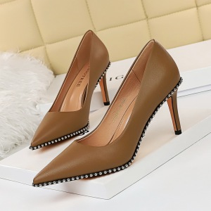 1829-A3 euramerican fashion sexy club rock shoes high heel with shallow mouth pointed metal beads single shoes