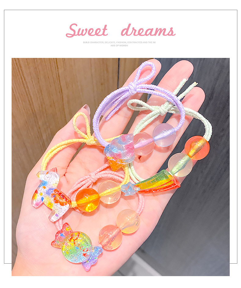 Fashion Cute Headdress Candy Color Children's Hair Rope Children Head Rope Cartoon Tie Hair Rubber Band Ball Crystal Hair Accessory display picture 7