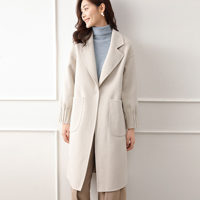 Autumn and winter Pure wool Two-sided woolen coat Versatile Europe station Solid temperament Long Easy Show thin Fur coat