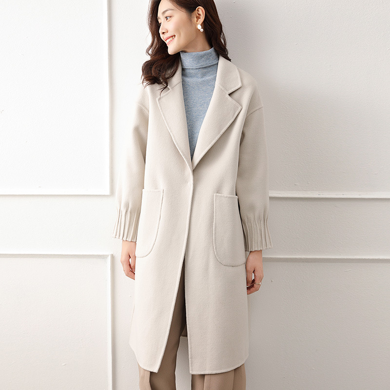 Autumn and winter Pure wool Two-sided woolen coat Versatile Europe station Solid temperament Long Easy Show thin Fur coat
