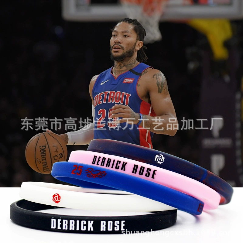 [6mm тонкий размер баскетбольная звезда розы NBA силиконовый браслет Derric Rose спортивная нарукавная лента]