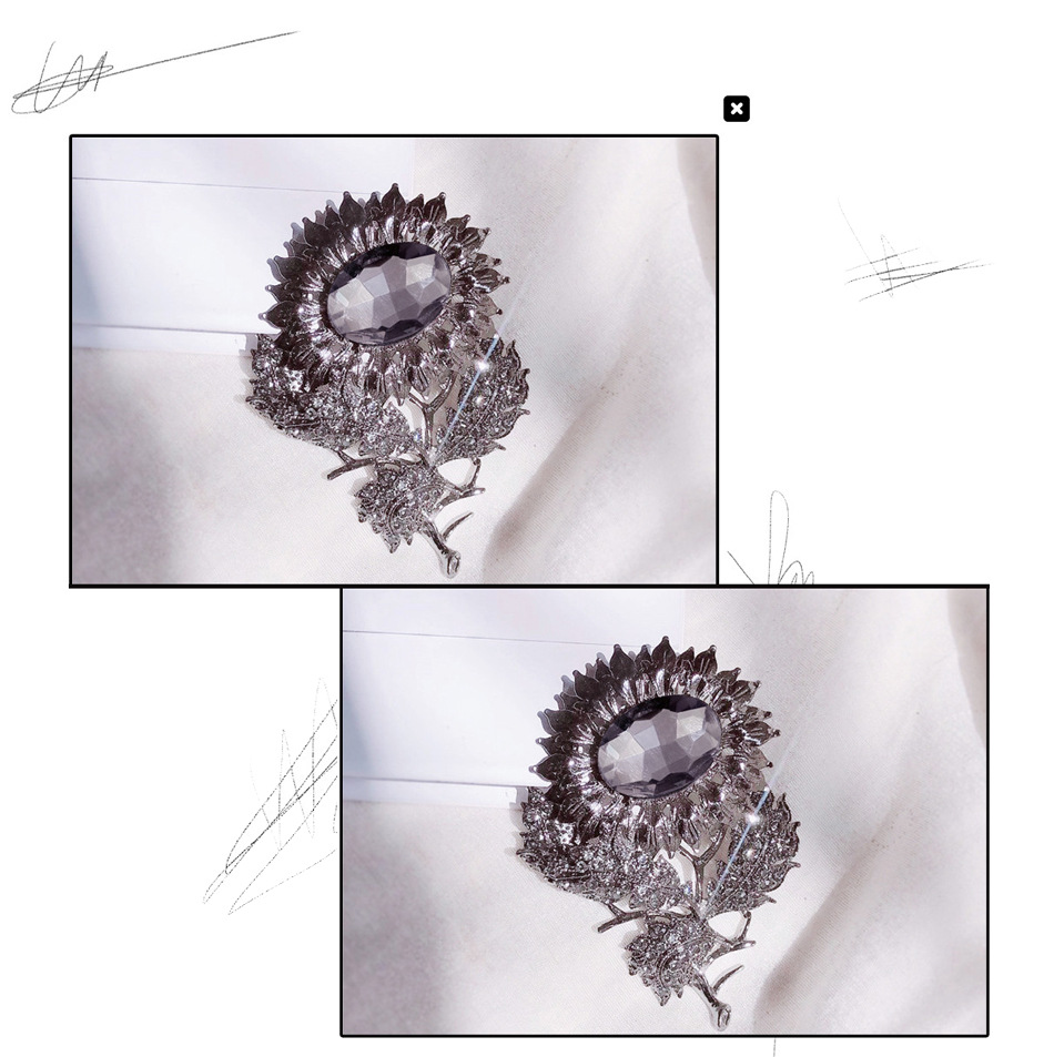 46g Weight Artificial Crystal, Rhinestones Inlay Material Brooches Classification Banquet, Party Occasion Alloy Material Sunflower Pattern Unisex Gender Plating, Inlay Design Glam, Retro, Shiny Style Glam Retro Shiny Pin Sunflower Alloy Plating Inlay Artificial Crystal Rhinestones Unisex Brooches 2