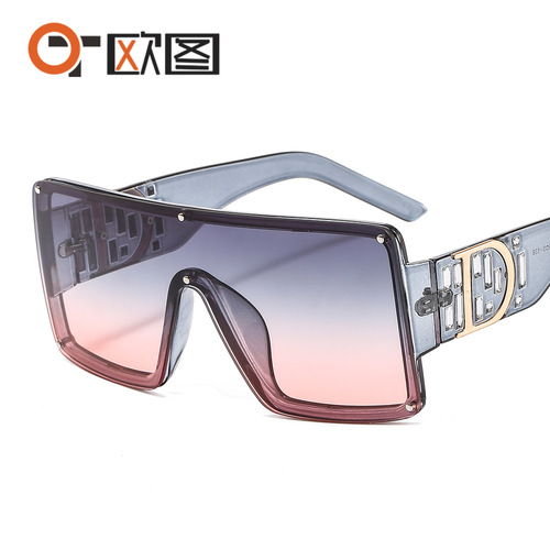 Big D decorative one-piece lens one-piece sunglasses large frame face-shaping European and American diamond-encrusted anti-UV sunglasses 6933