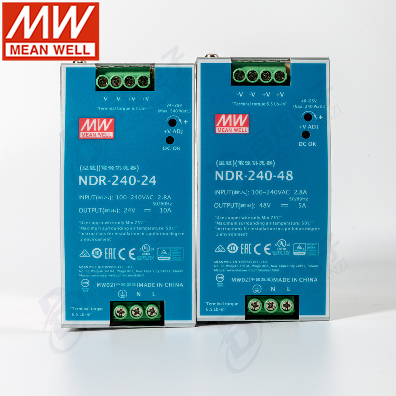 台湾明纬NDR-240 240W24V/48V导轨型开关电源PLC驱动电柜 替代DRP
