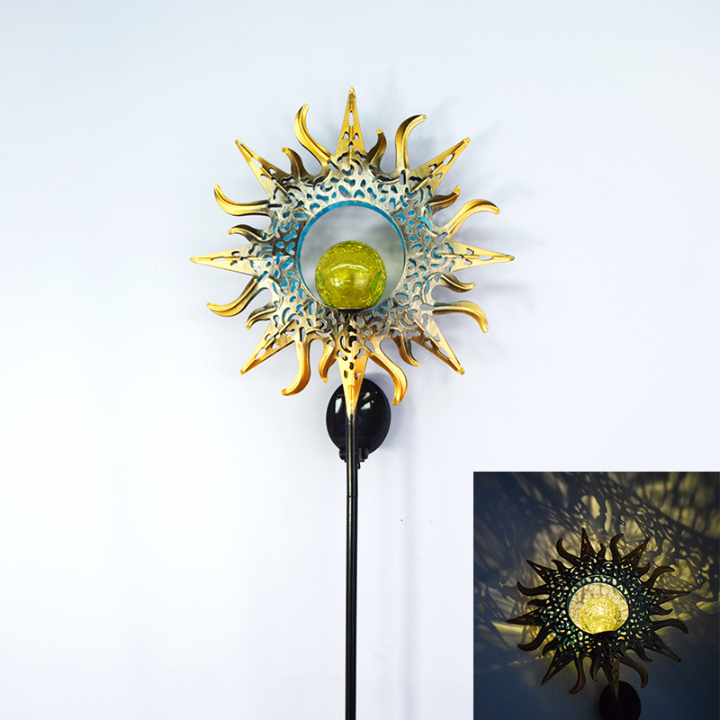 太阳能草坪灯 户外庭院插地灯LED火焰太阳月亮铁艺景观装饰灯