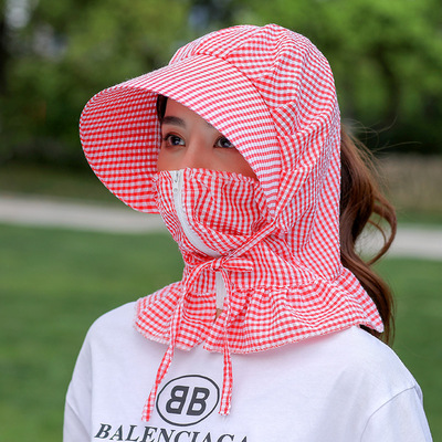 2020新款防晒帽子女遮脸夏天采茶叶防紫外线遮阳骑车露马尾太阳帽