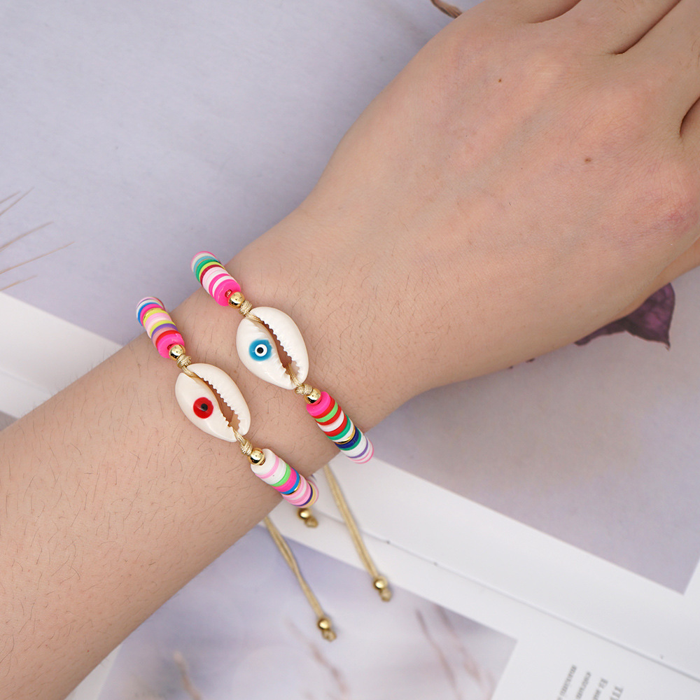 Bracelet Female Simple Bohemian Beach Wind Natural Shell Oil Drop Evil Eye Hand-woven Ceramic Mud Piece Friendship Rope display picture 9