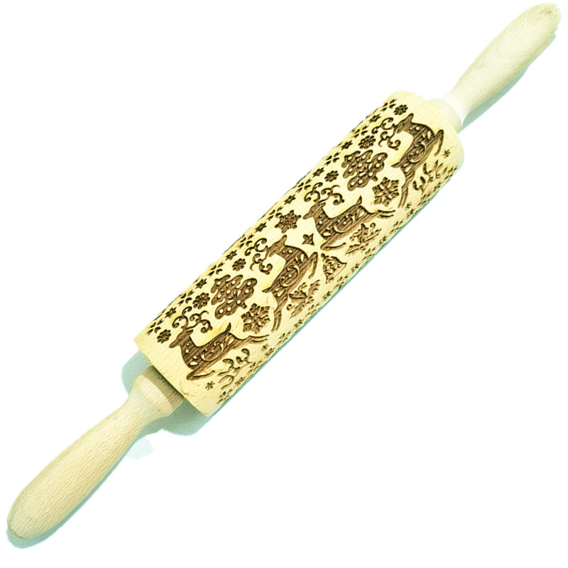 Madera Rolling pin haya grabado láser impresión Rolling pin relieve Rolling pin cuero Navidad fondant galleta presionando palo