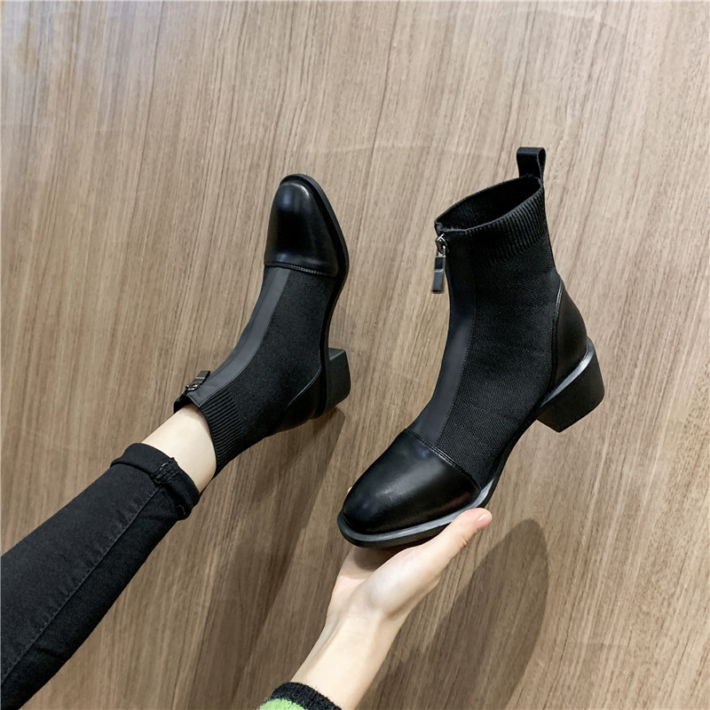 Botas Martin para mujer, estilo británico, nuevo modelo de otoño 2022, botas de media pantorrilla con tejido de punto, botas cortas con cremallera frontal, modernas y antideslizantes.