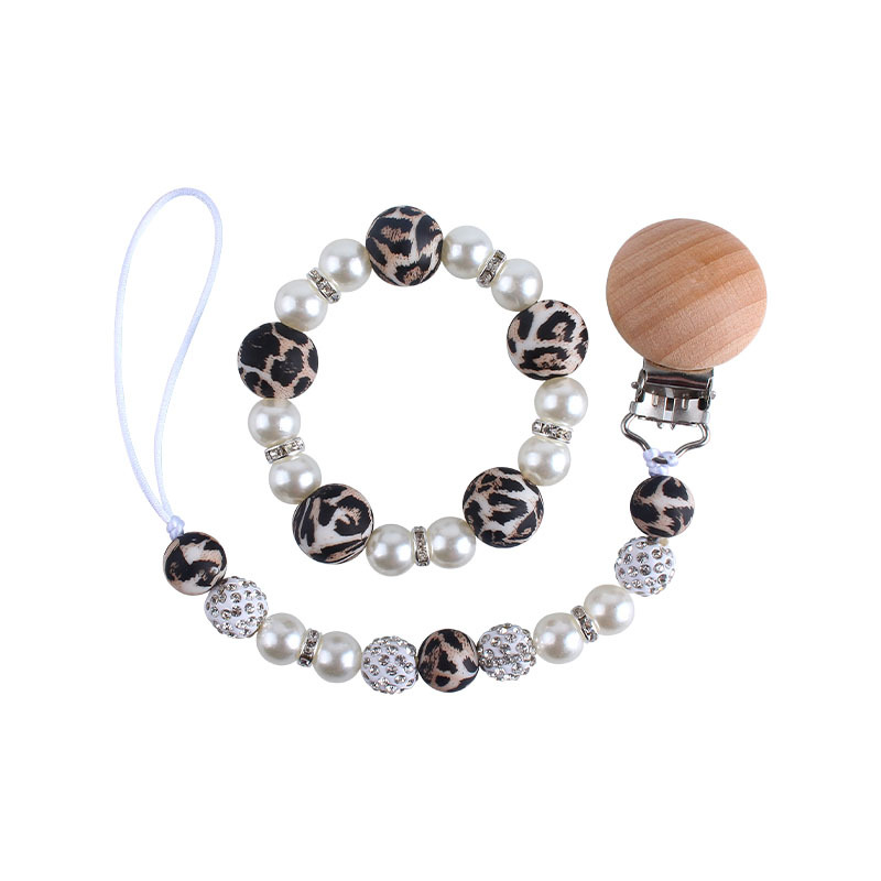 Nuevo bebé haya chupete clip bebé creativo leopardo perlas de gel mordedor gel pulsera chupete cadena anti-cadena