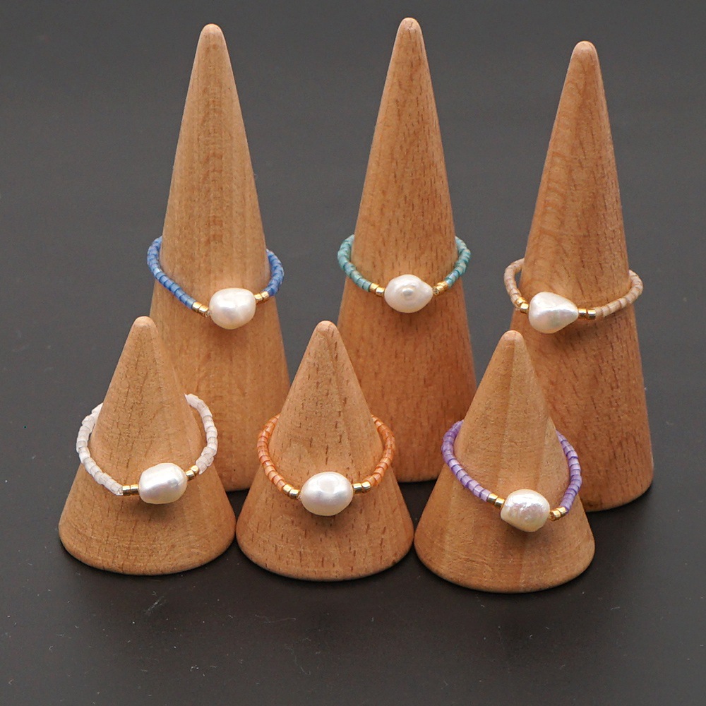 Niche  Freshwater Rice Beads Handmade Pearl Ring display picture 2