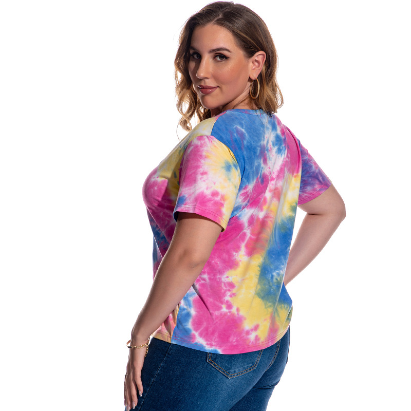 Large Size Women's T-Shirt Short Sleeve Tie Dyed Blouse