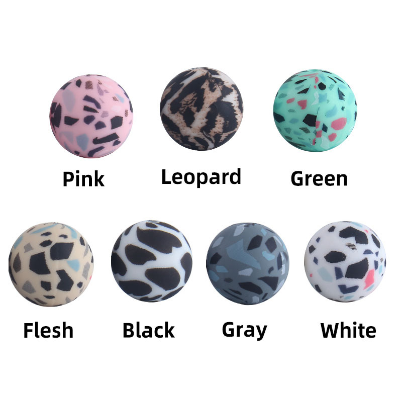 12mm y 15mm leopardo granos de silicona grado alimenticio DIY joyería collar cadena chupete mordedor pulsera Accesorios