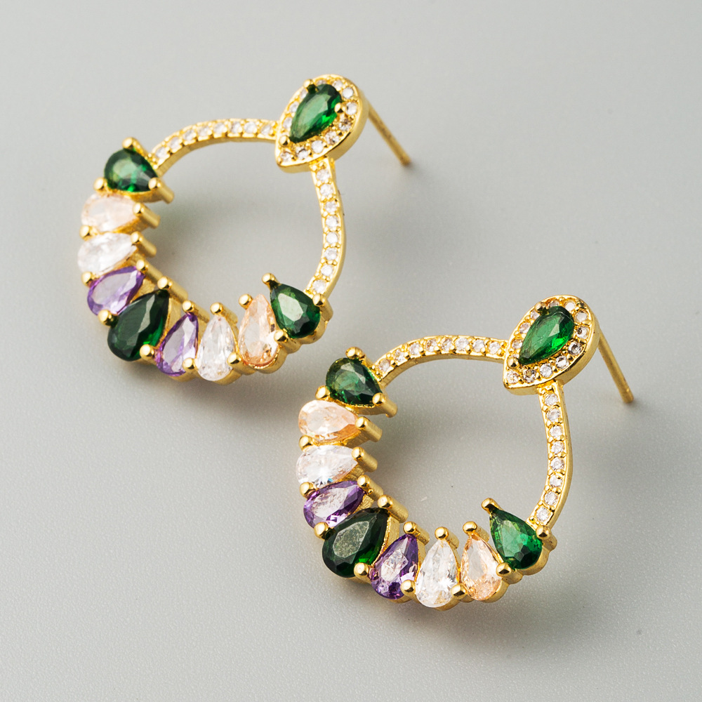 Female Stud Earrings With Delicate Micro-set Color Zircon display picture 2