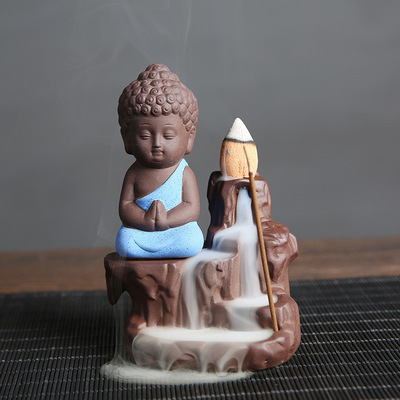 倒流香炉创意紫砂小和尚高山流水插香线熏炉陶瓷香道家居办公摆件