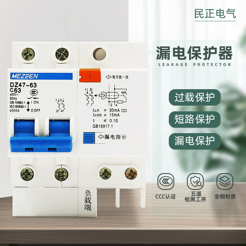 厂家全铜大孔DZ47LE漏电断路器 2P63a漏电保护器家用漏保开关