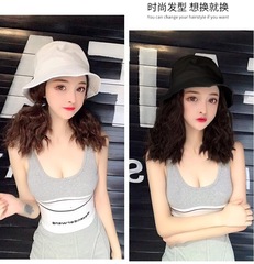 Wig and hat all in one fashionable mid-length curly fisherman hat wig for women summer summer hat wig removable