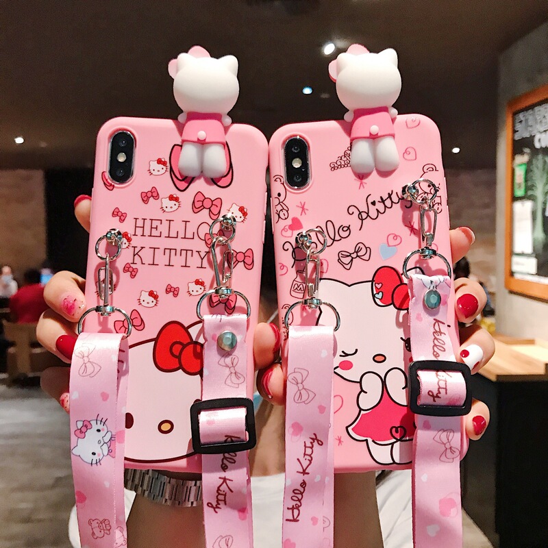 Cartoon Kt Cat for Apple 11 Lanyard Mobile Phone Case XSmax Doll Protective Case 7/8XR Soft Case SE2 Cartoon Kt Cat for Apple 11 Lanyard Mobile Phone Case XSmax Doll Protective Case 7/8XR Soft Case SE2