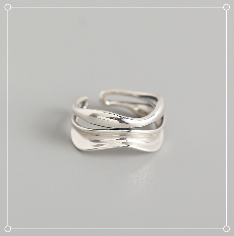 Japanese and Korean version of S925 sterling silver personality minimalist concave-convex double-lay