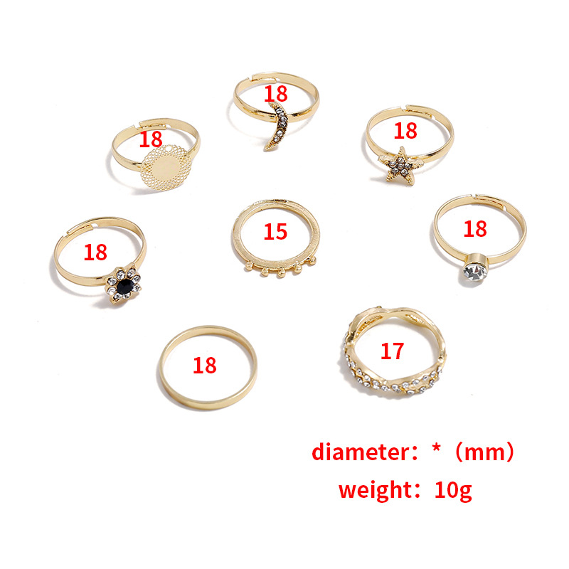 Fashion Retro Diamond Jointed Ring Set Simple Star Moon Round Geometric Ring 8 Piece Set display picture 7