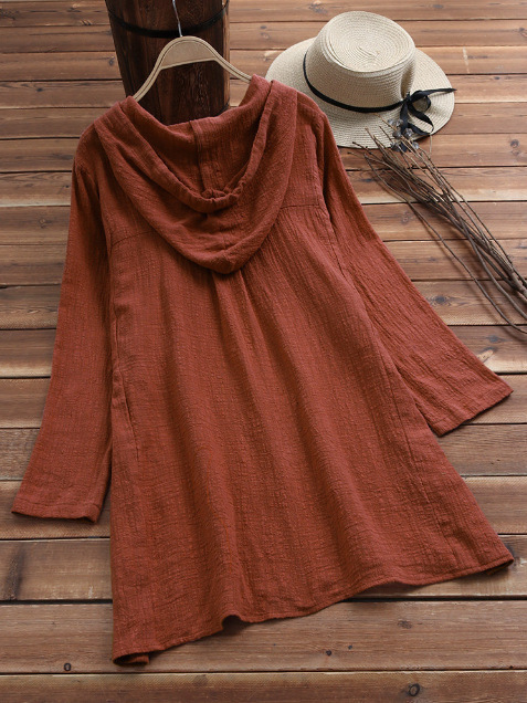 2018 Cross-border Amazon Autum New Colorful Brushed Cotton and Linen Hooded Long-sleeved Top Shirt Bottoming Shirt