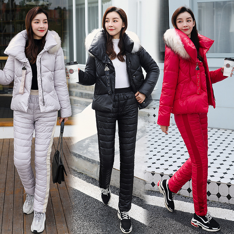 Women's Clothing Winter New Thickened Cotton Cotton Coat Women's Suit Large Fur Collar Two piece Cotton Coat Women's Ski Suit_voghion.com