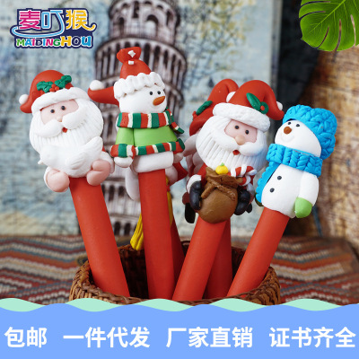 Santa Claus Snowman originality Cartoon ball pen baking Clay Pen children student Stationery decorate Christmas