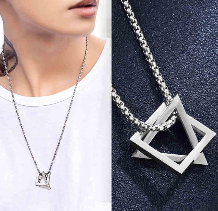 Korean Version Of The Cold Wind Simple Geometric Triangle Combination Necklace Hip-hop Net Red Tide Men And Women Couple Pendants
