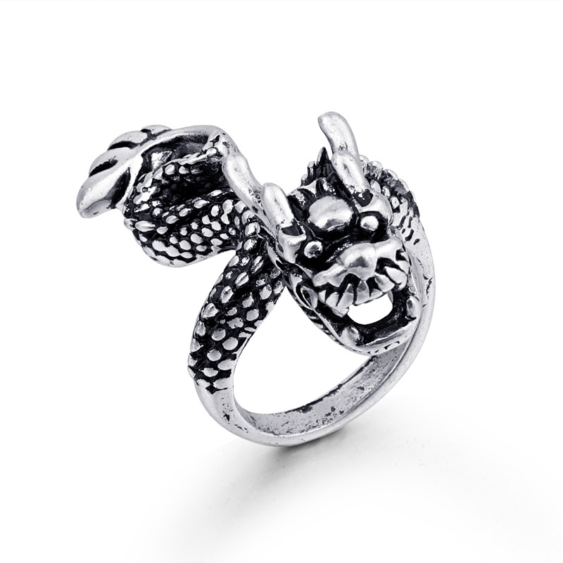 Hot Animal Rings Retro Gothic Dragon Men's Ring Ancient Silver Animal Ring Wholesale Nihaojewelry display picture 1