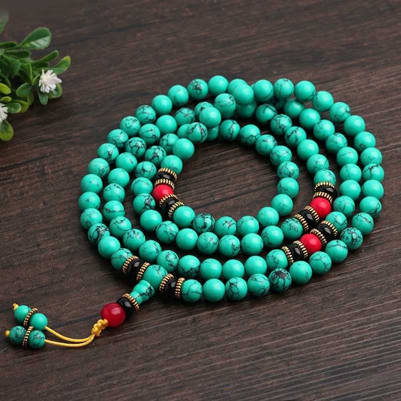 Ethnic turquoise rosary with round beads, organic natural ore, bracelet for men and women, accessory, ethnic style, 108 beads, wholesale