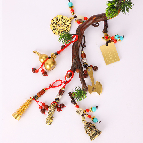 Copper gourd pendant copper ornaments Pixiu gourd ax Wenchang tower brass key chain pendant pendant