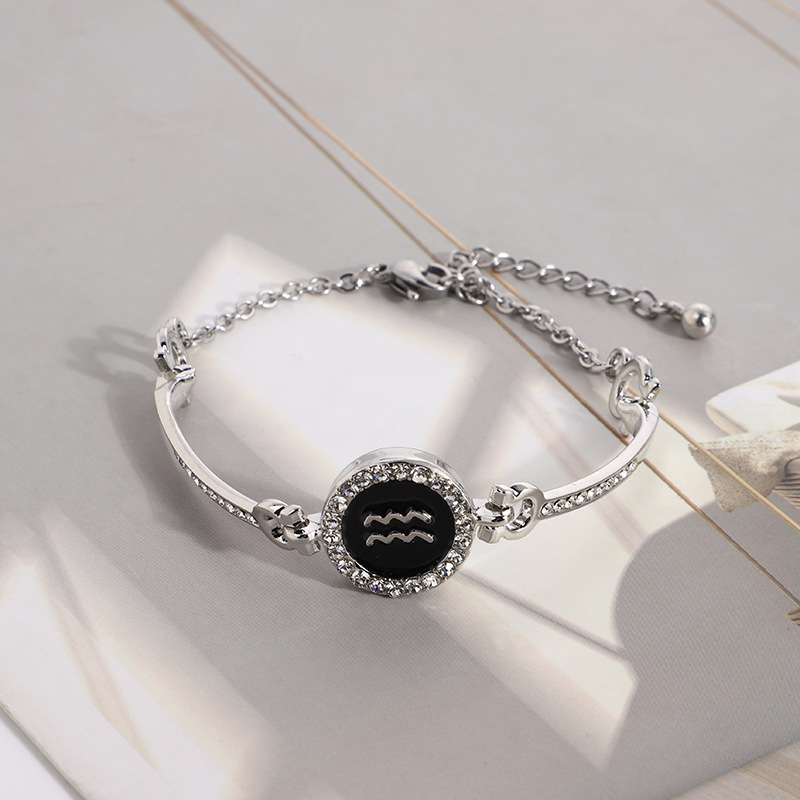 跨境欧美时尚潮流微镶钻十二星座圆形手链女个性手环