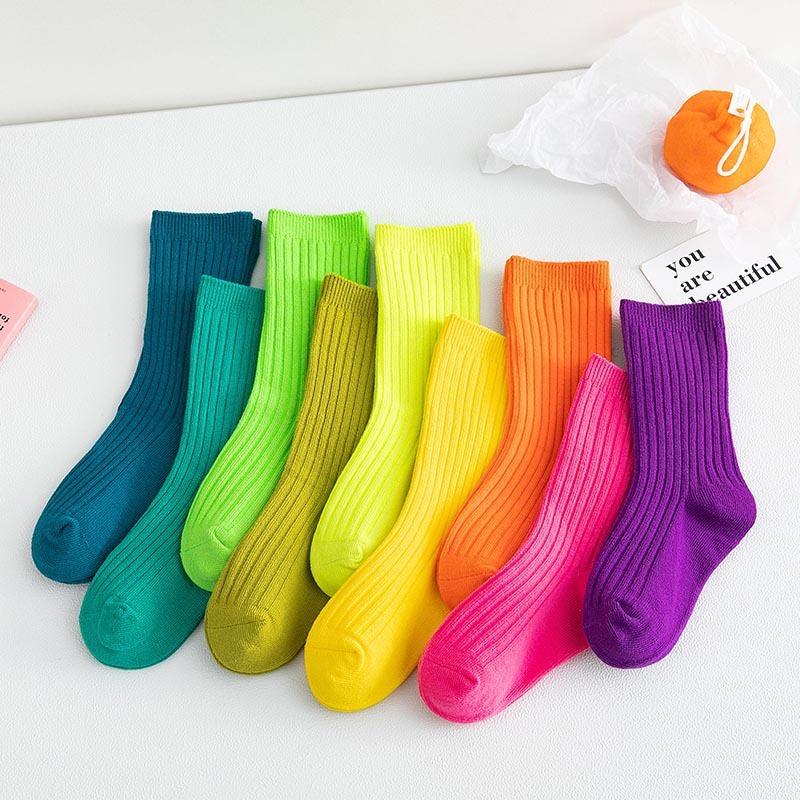 3 pairs Children's colorful socks autumn and winter Japanese solid color stage performance pile socks baby stockings for girls and boys