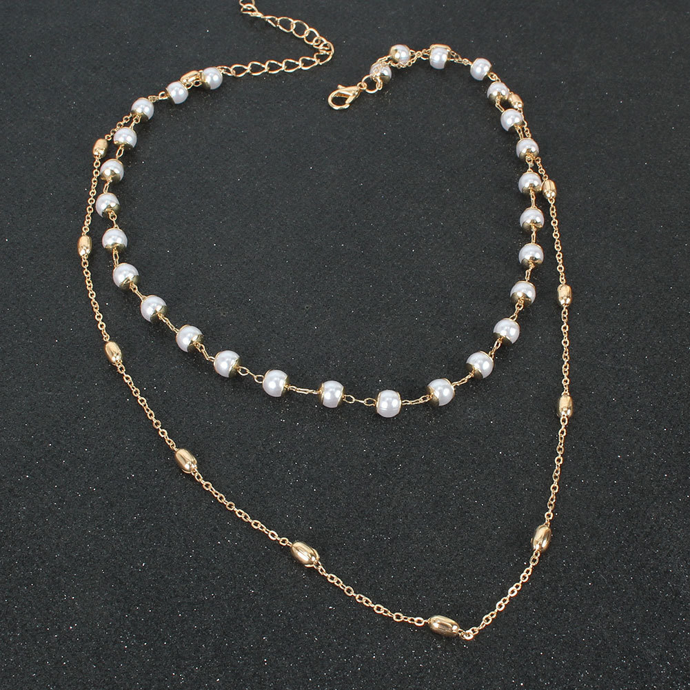 simple retro geometric alloy pearl necklacepicture5