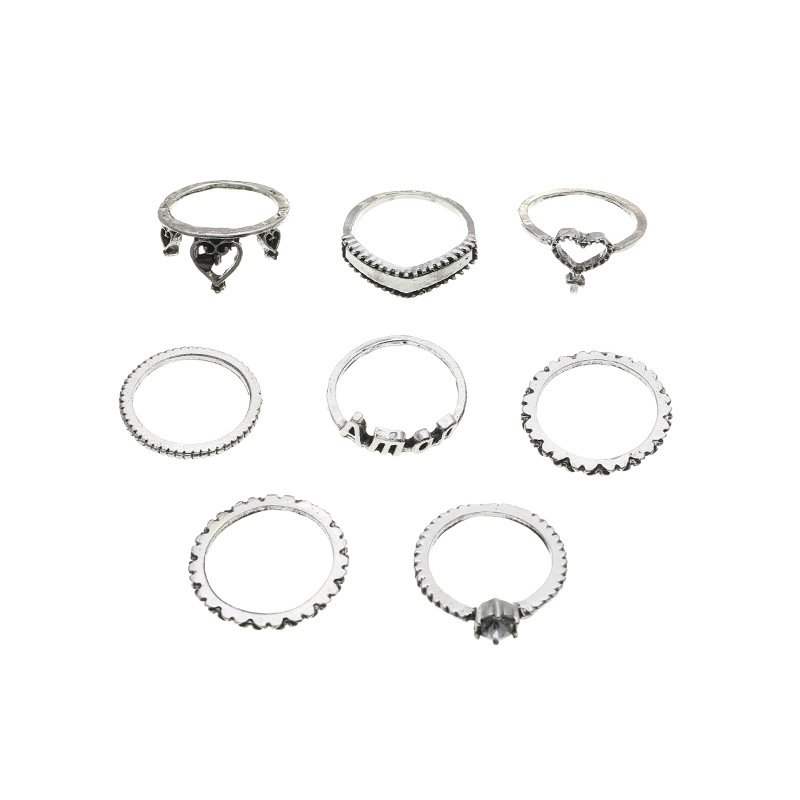 Mode Süße Liebe Ring Set Von 8 Silber Buchstaben Ring Großhandel display picture 8