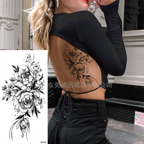 2PCS Sketch flower tattoo stickers Photo shooting stage performance sketch tattoo stickers rose flowers in black and white flowers