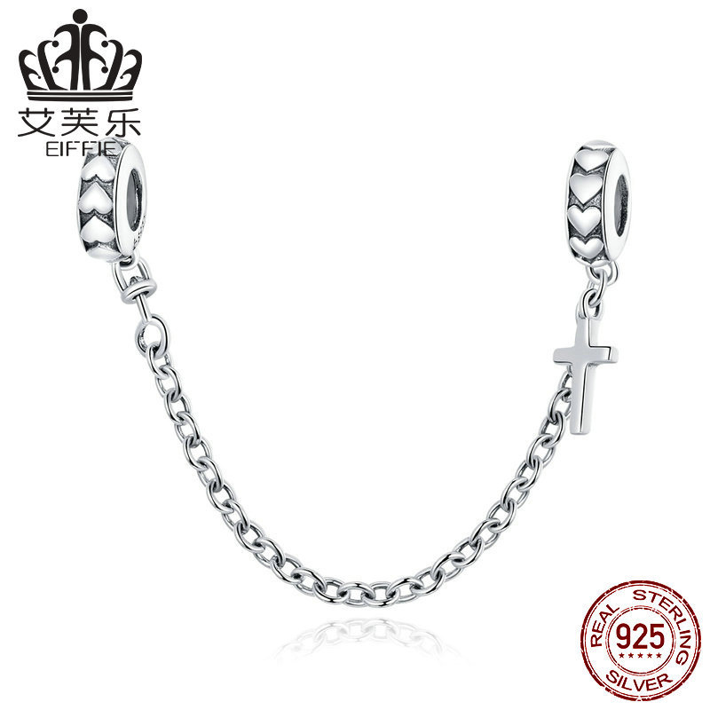 亚马逊热卖纯银简约十字架安全链时尚纯银s925diy手链串珠银饰品