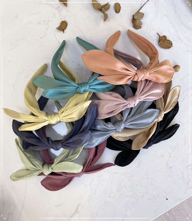 Korean Headband New Solid Color Cute Candy Color Double Bow Tie Fine Satin Headband Nihaojewelry Wholesale display picture 15