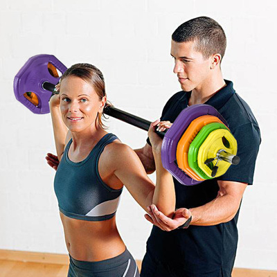 跳操杠铃套装健身房专用女士健美塑形小杠铃直杆手抓片彩色杠铃片