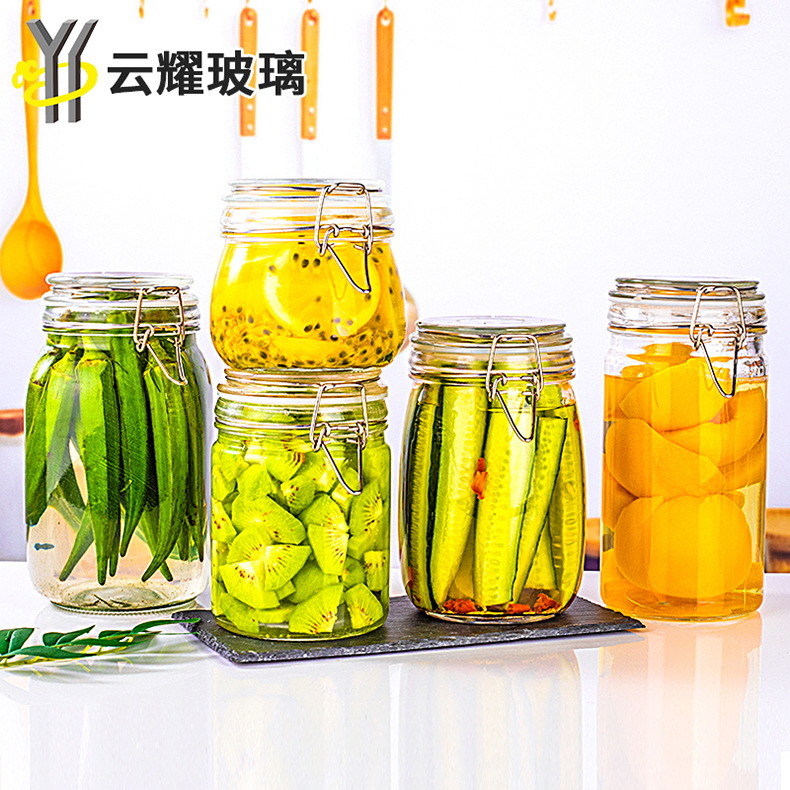 厂家直供厨房透明玻璃储物罐卡扣密封罐杂粮瓶茶叶罐密封储物罐