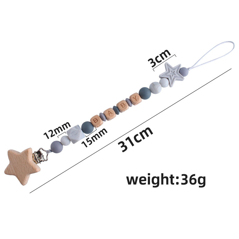 Creativo DIY bebé Haya estrella de cinco puntas chupete clip bebé nombre silicona estrella de cinco puntas chupete cadena
