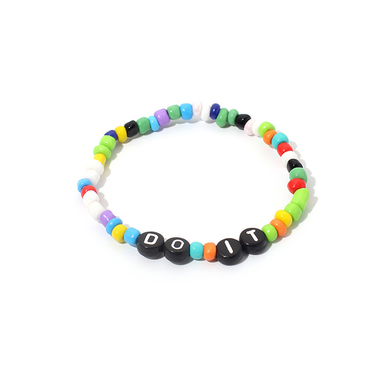 Cute Candy Color Handmade Rice Beads Color Rainbow Bracelet Women's Bracelets Letter Three-piece Set Nihaojewelry display picture 4